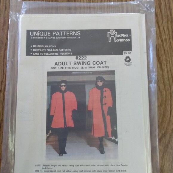 Vintage Swing Coat Sewing Pattern Retro 90s MacPhee Workshop - Picture 2 of 16